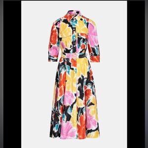 Essentiel Antwerp “Dingy” Shirt Dress Bold Multicolor Floral, Puff Sleeve